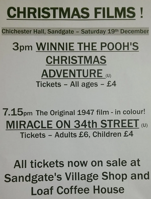 Film flyer - 3pm Winnie the Pooh's Christmas Adventure, 7.15pm Miracle on 34th Street