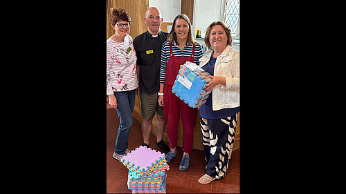 Councillor Jane Carr at St Peter and St Paul's Church in Newport Pagnell with new play mats provided by her ward budget