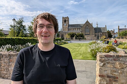 Paul Edgeworth standing in front of Sunderland Minster