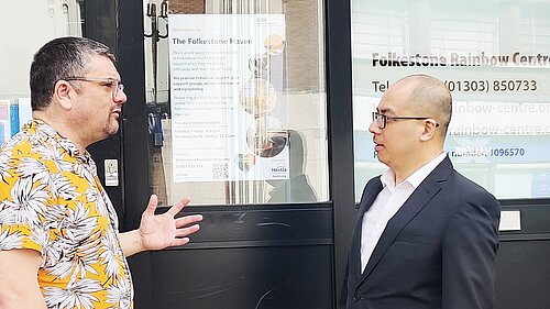 Tim Prater and Larry Ngan outside Folkestone Rainbow Centre