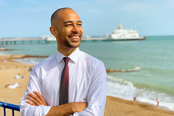 Josh in front of Eastbourne Pier