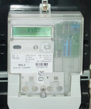 Solid state electricity meter in a home in Holland.