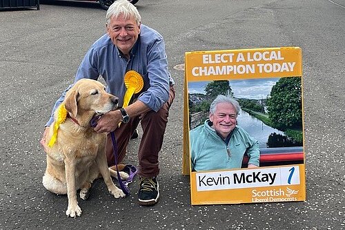 Tim McKay with a dog