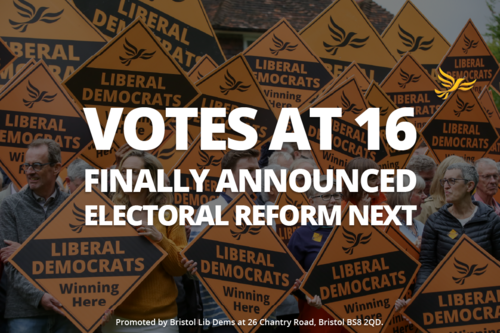 Votes at 16 finally announced. Electoral reform next.