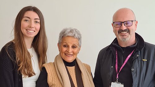 Chelsea Whyte, Liberal Democrat Parliamentary Candidate for Slough, Nasrin (Operations Director of R.E.A.C.H. Disability Care), and Cllr Frank O’Kelly at R.E.A.C.H. in Cippenham