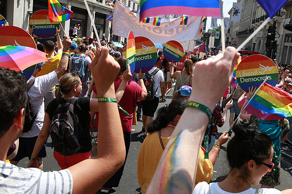 A group of Liberal Democrats at a pride march