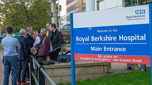 Clive and Ed outside the RBH talking to people
