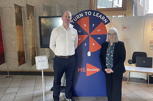 Beatrice Wishart with at an MS Society stall in Holyrood