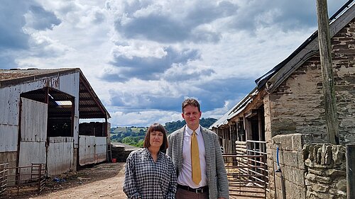 Jane Dodds MS and David Chadwick MP on a farm