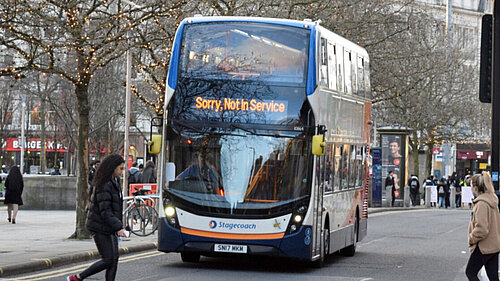 Bus with display showing 'sorry not in service'