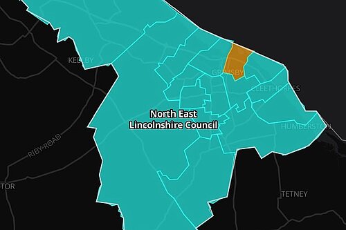 Map of North East Lincolnshire showing council ward boundaries, with East Marsh highlighted.
