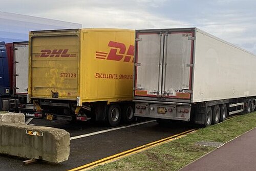 Lorries in traffic jam on Fen street