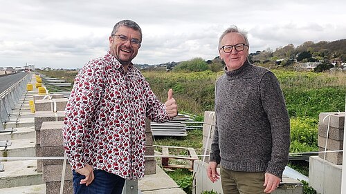 Tim Prater and John Stokes at Princes Parade as the site hoarding is removed