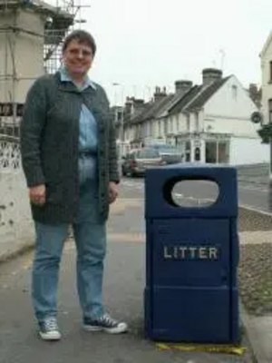Maureen Speller with litter bin
