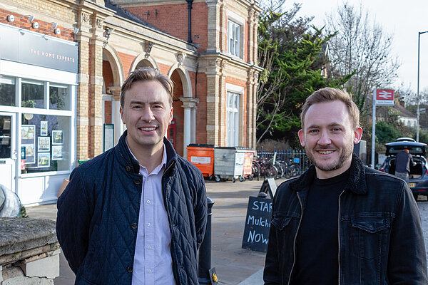 Richard and Ed standing in front of North Dulwich train station.