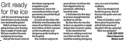 Cllr Judy Dixey's letter in the Camden New Journal 