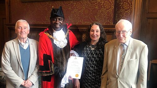 Veryan receiving her award from the Civic Mayor of Croydon
