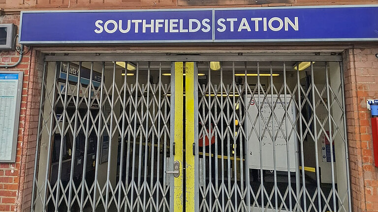 An image of Southfields Tube Station closed.