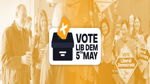 A "vote Lib Dem" banner.