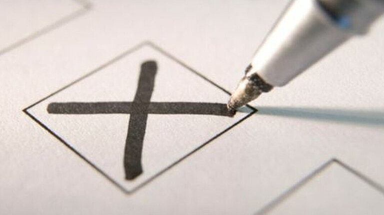 Vote Voting box crossed with pen