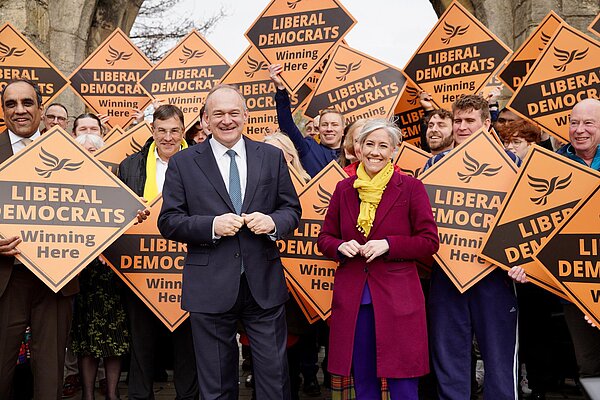 Ed Davey and Daisy Cooper with Lib Dem activists