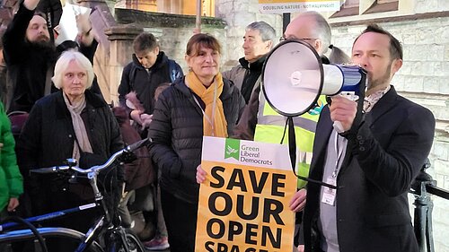 Cllr Gary Malcolm, Leader of the Opposition, campaigning to save Warren Farm Nature Reserve 