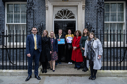 Tom Gordon MP with John Story and other campaigners for Lyla's Law outside number 10 Downing Street