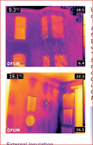 Heat images showing losses through a building's envelope