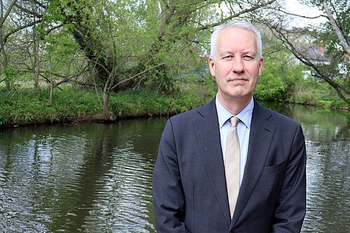 Taunton and Wellington MP Gideon Amos at the River Tone