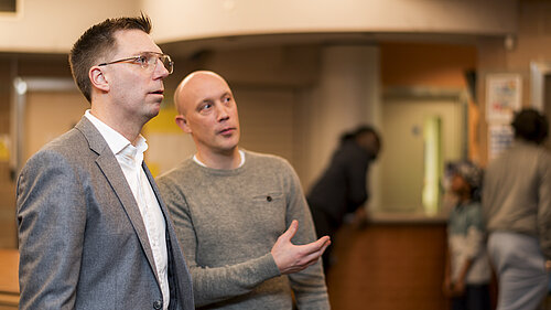 Rob Blackie speaking to staff at a youth centre