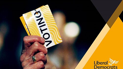 Lib Dem Conference voting card on a Lib Dem membership card