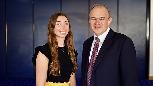Chelsea Whyte, Slough Lib Dem Parliamentary Candidate, and Sir Ed Davey, Leader of the Liberal Democrats