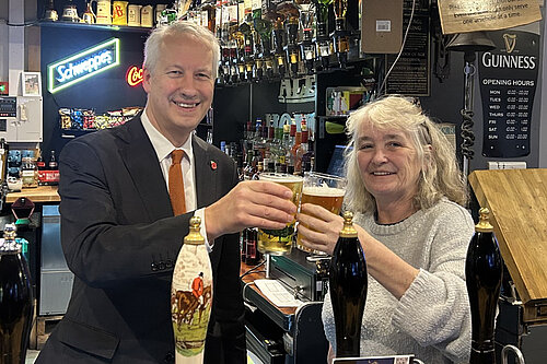 Gideon Amos is pictured in the Ale House with Fiona Johnson
