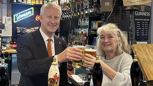 Gideon Amos is pictured in the Ale House with Fiona Johnson