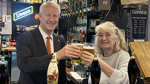 Gideon Amos is pictured in the Ale House with Fiona Johnson