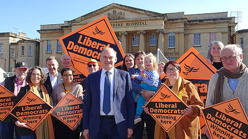 The Reading Liberal Democrats outside the Royal Berkshire Hospital with party leader, Sir Ed Davey MP