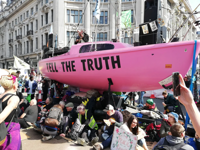 Pink Boat at XR Climate Demonsatration