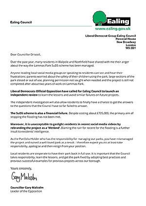 Open letter to Cllr Paul Driscoll about SuDS