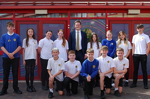 David Chadwick with students from Cwm Tawe School