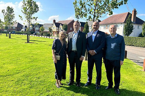 Tom Morrison MP, Cllrs Dallas Jones & Jeremy Meal and local campaigner Sandeep Kashyap at Woodford Garden Village