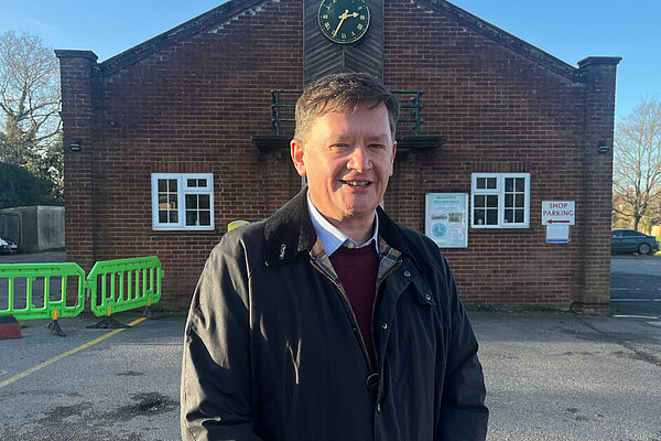 Richard Bucknall in front of Bradfield Village Hall