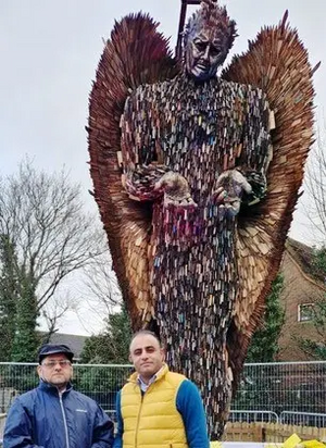 Amjad visiting the Knife Angel