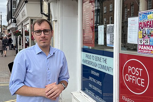 Tom Gordon stood outside Knaresborough Post Office