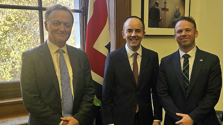 Ben Maguire MP, Andrew George MP, and Chief Secretary to the Treasury James Murray MP