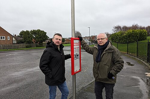 Martin Haswell and Steve Donkin at the Phoenix Road bus stop off St Luke's Road