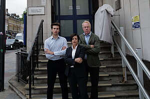 Three Wandsworth Liberal Democrats campaigners stood outside Lavender Hill Police Station