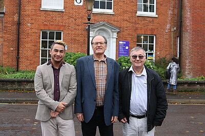 Cllrs Jason Sangster, Luigi Gregori and Robin Hughes in front of Andover Museum