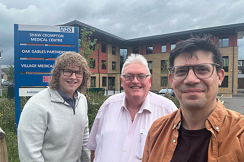 Councillors Tom Penketh, Howard Sykes and Sam Al-Hamdani at the Shaw and Crompton Health Centre