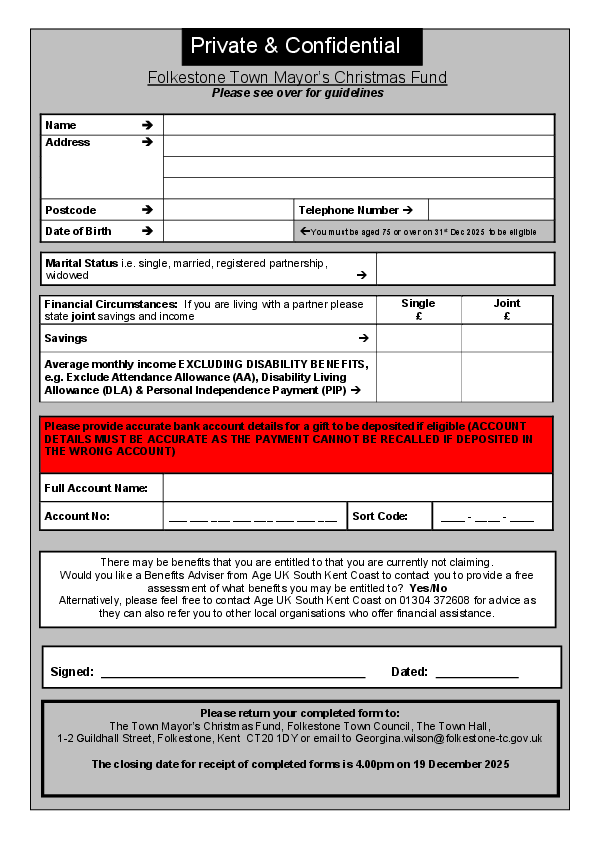 Folkestone Town Mayor's Christmas Fund 2025 Application Form