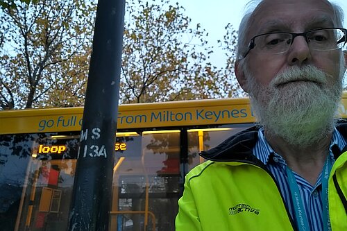 Cllr Graham Eaton by MK bus